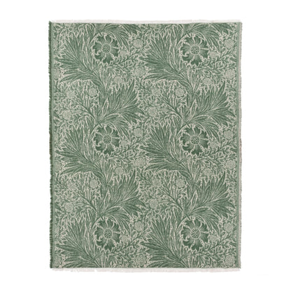 Green floral patterned rug on a white background