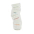 Stack of white ceramic eggs with text on a white background
