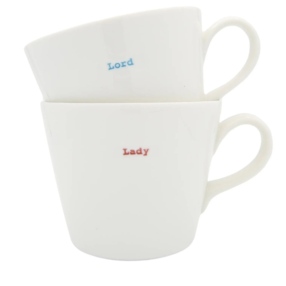 Two white mugs with &