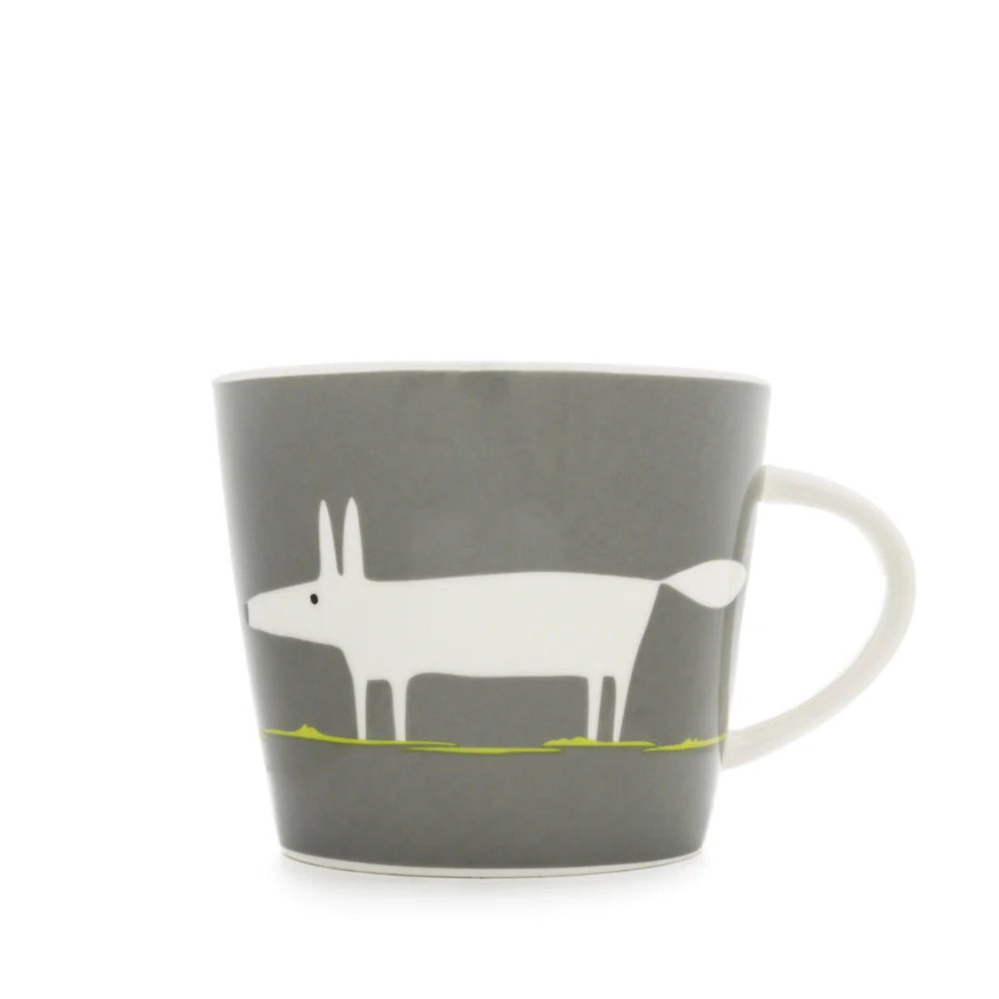 Scion Living Mug Mr Fox Charcoal &amp; Lime. Grey background with white fox