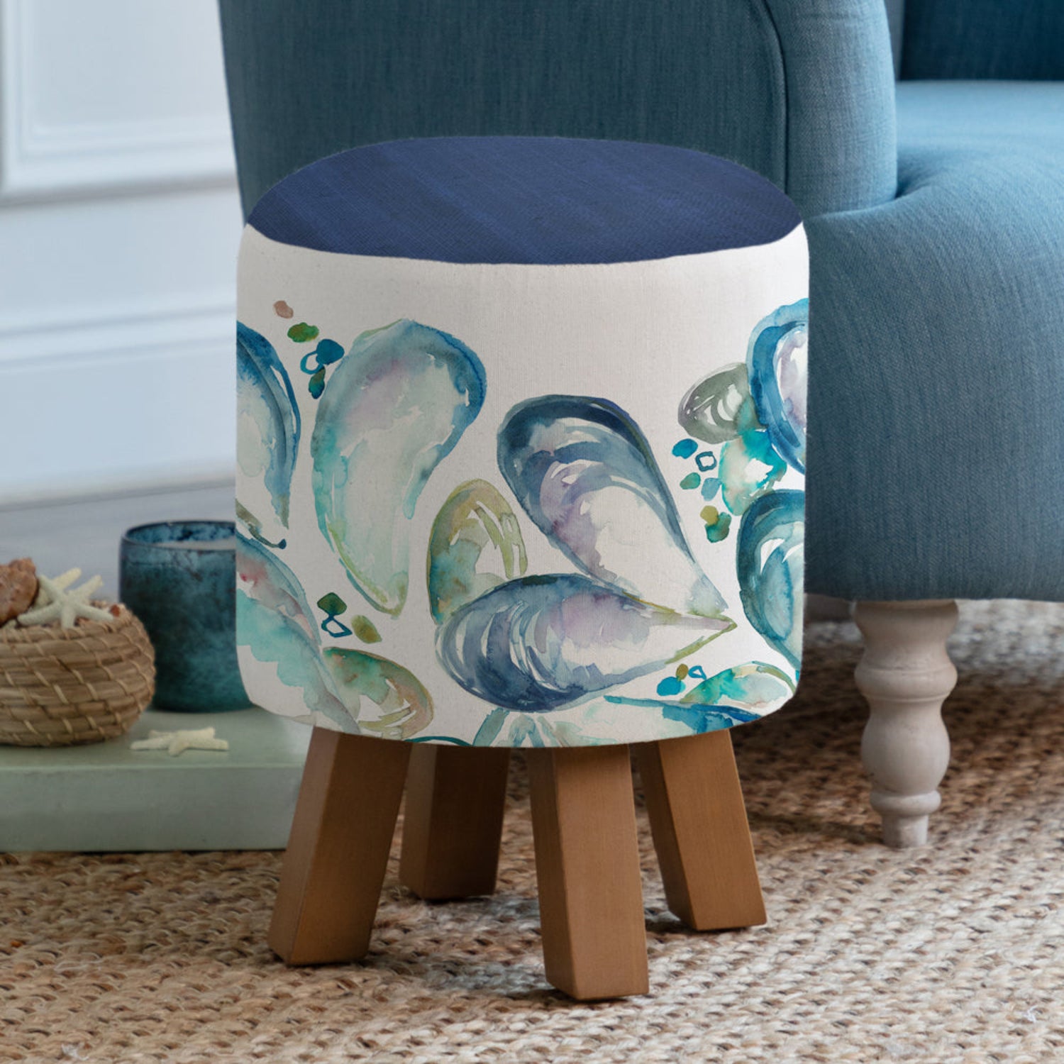 Voyage Maison Mussel Shells Monty Footstool Marine