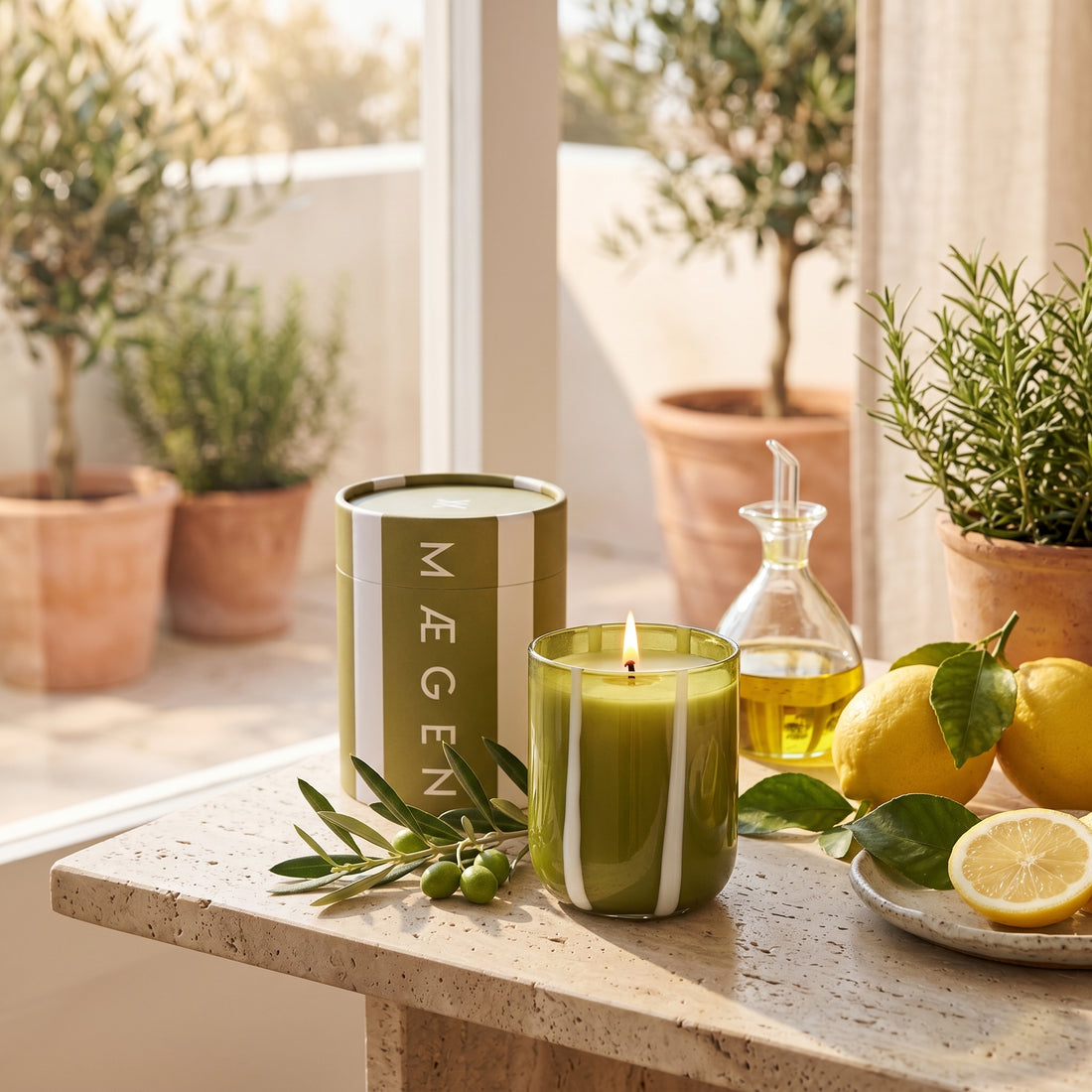 Green candle with &