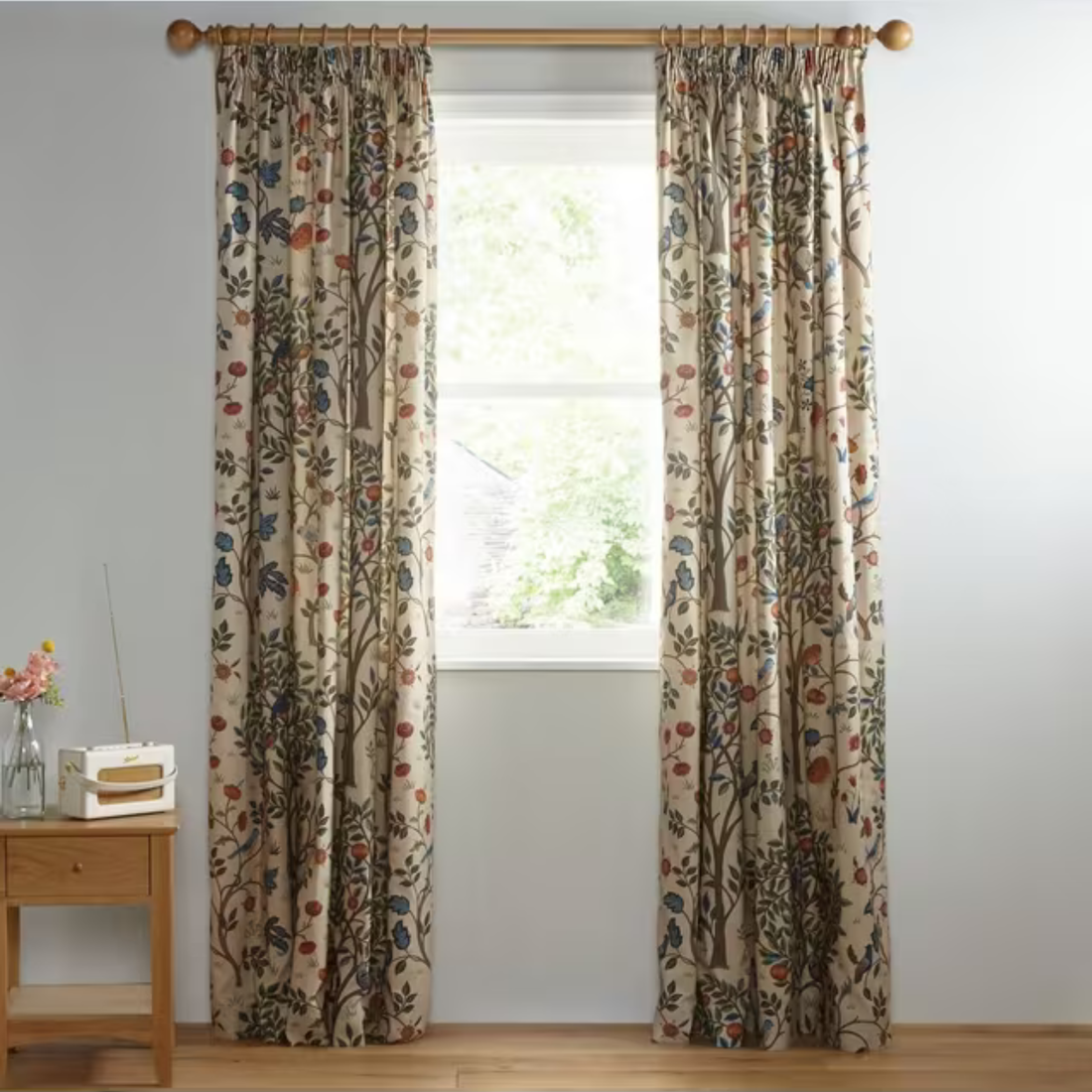 Morris &amp; Co. Kelmscott Tree Pair Lined Pencil Pleat Curtains Multi W228 x Drop 274cm