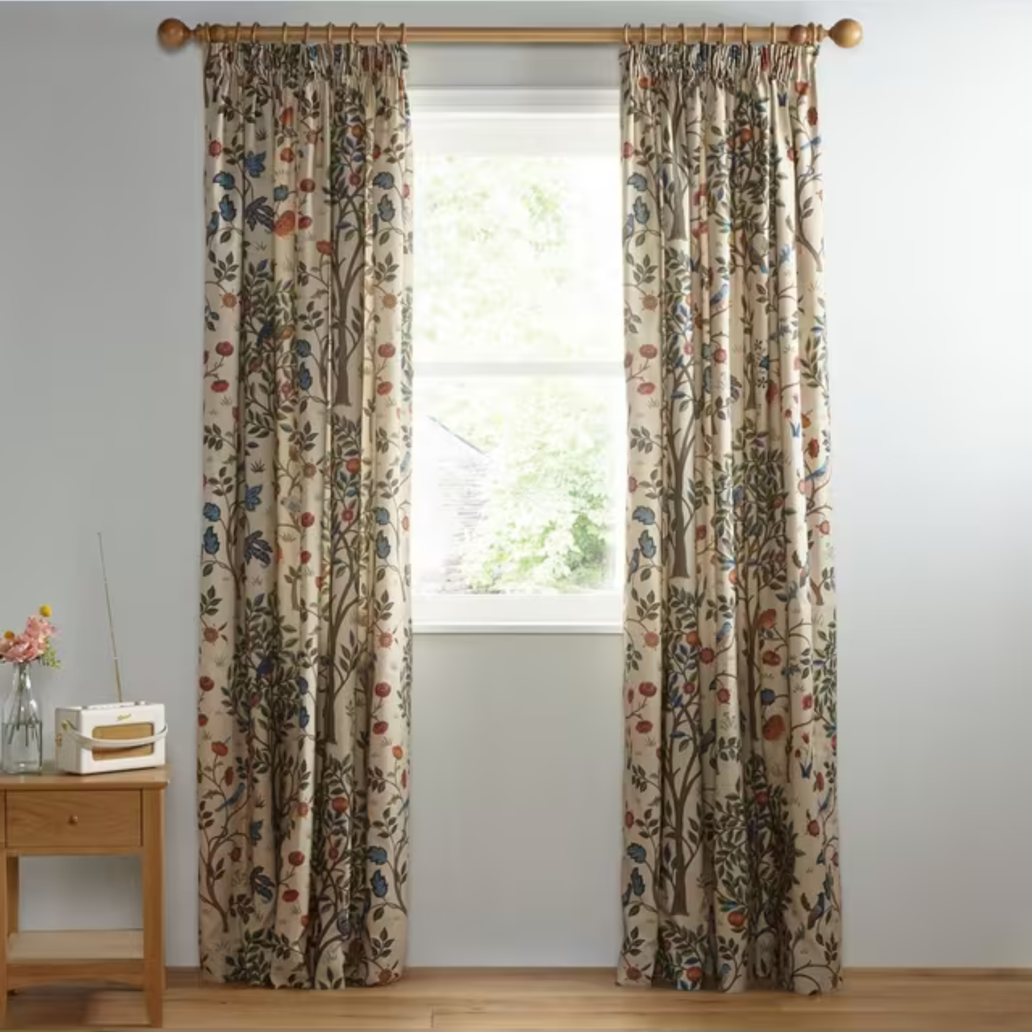 Morris &amp; Co. Kelmscott Tree Pair Lined Pencil Pleat Curtains Multi W228 x Drop 274cm