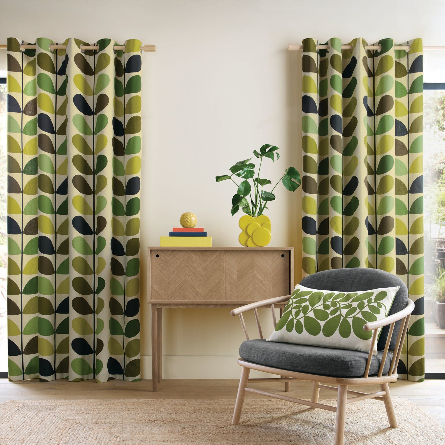Orla Kiely Multi Stem Eyelet Curtains Fern Green and Ochre