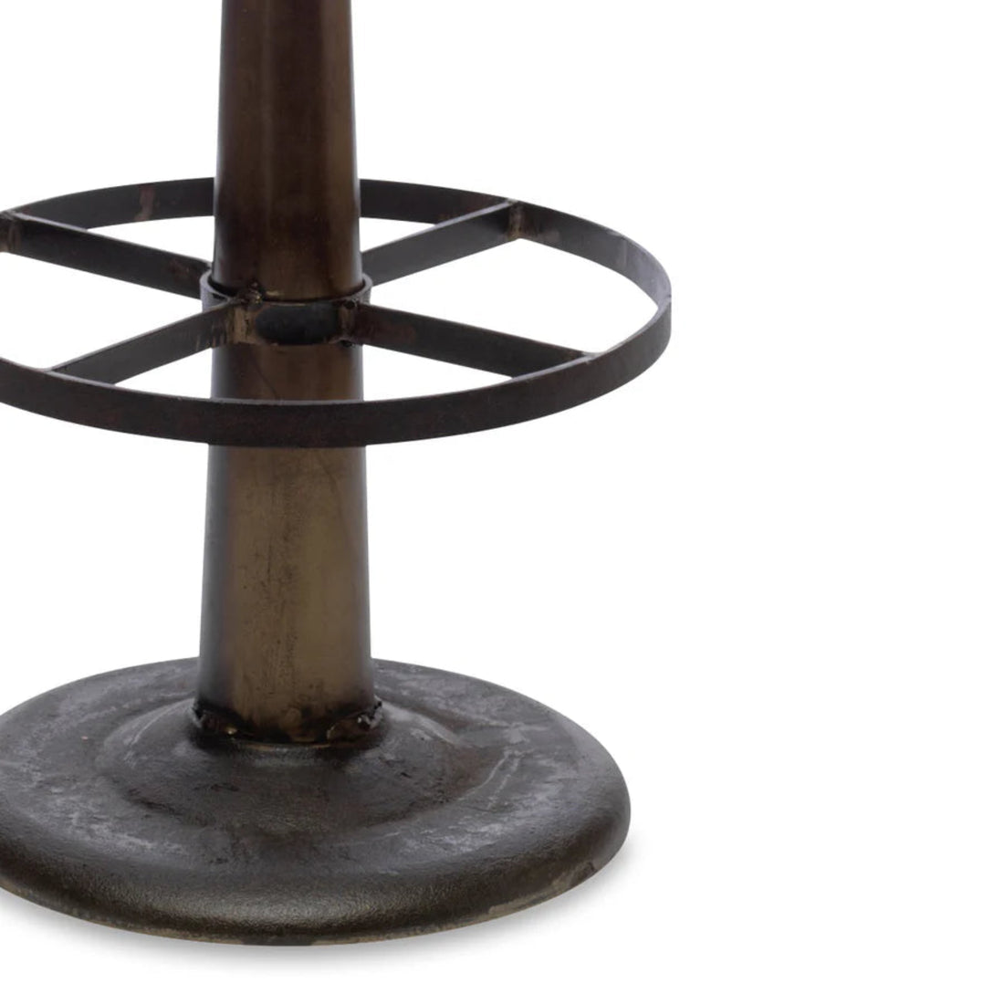 Close-up of a metal pedestal base on a white background