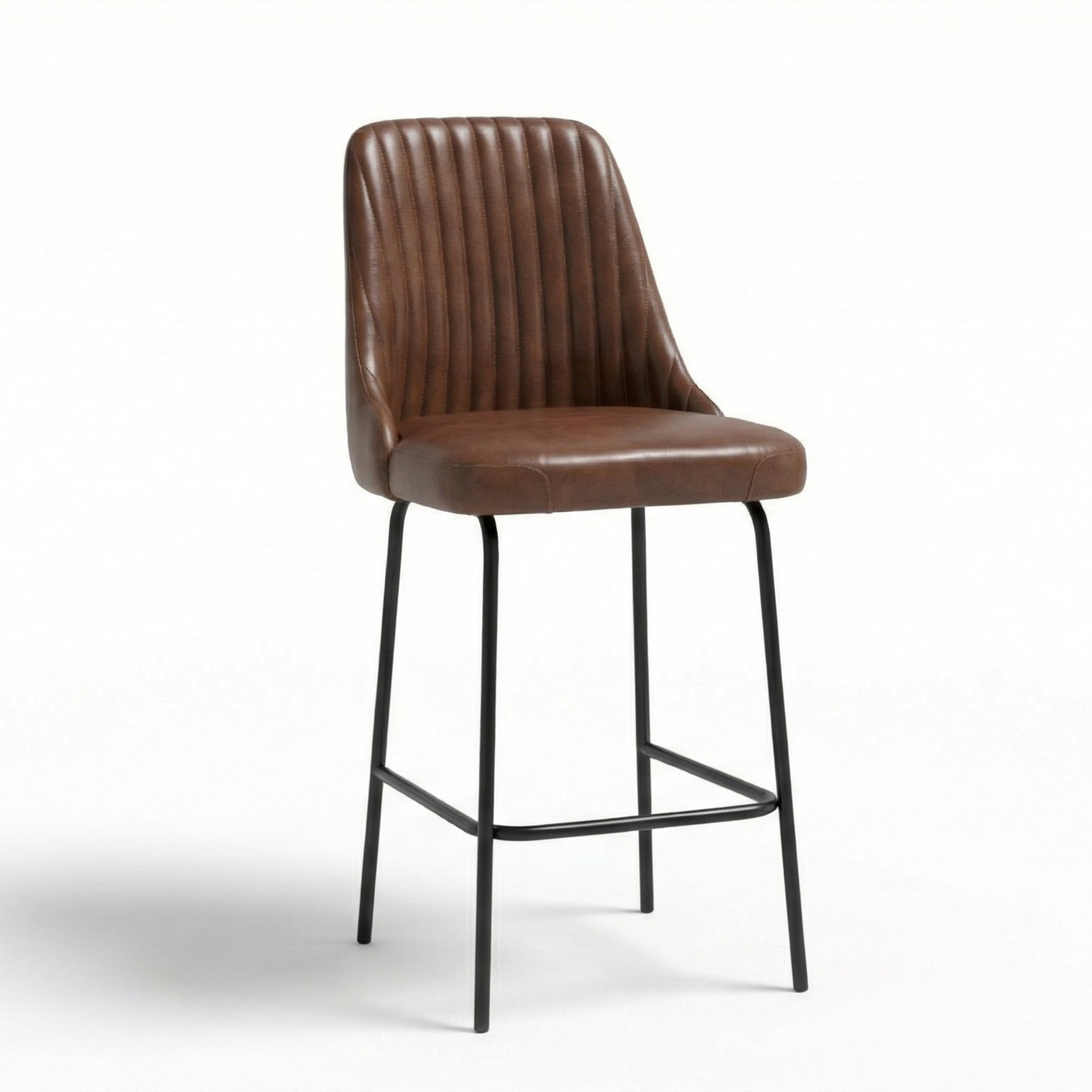 Nkuku Harsha Leather Counter Chair Chocolate Brown 