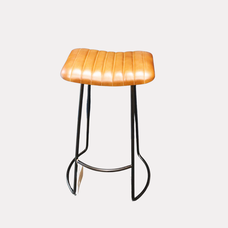 Nkuku Narwana Ribber Leather Stool Tan Leather 75cm