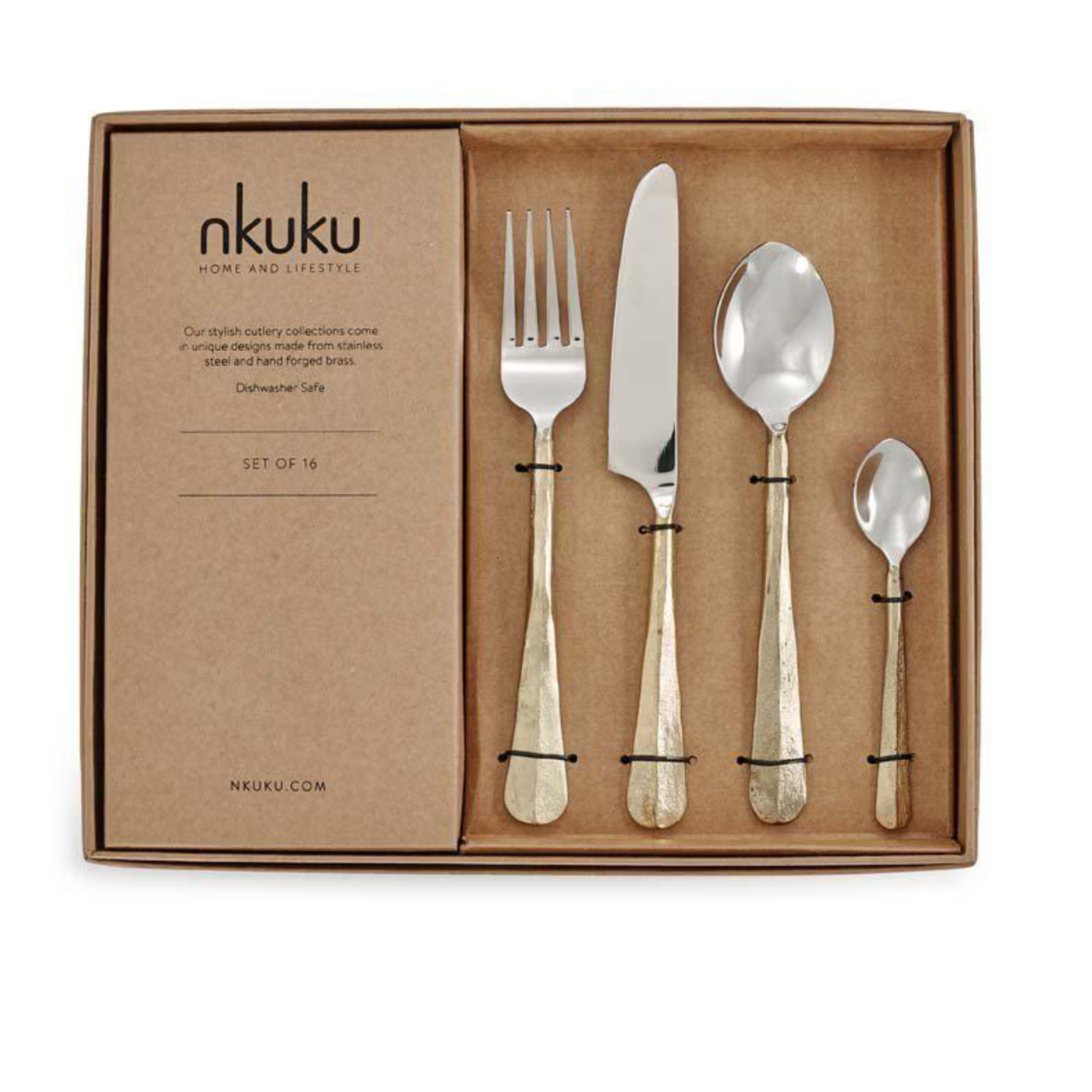 Nkuku Osko 16 Piece Cutlery Set Brushed Gold