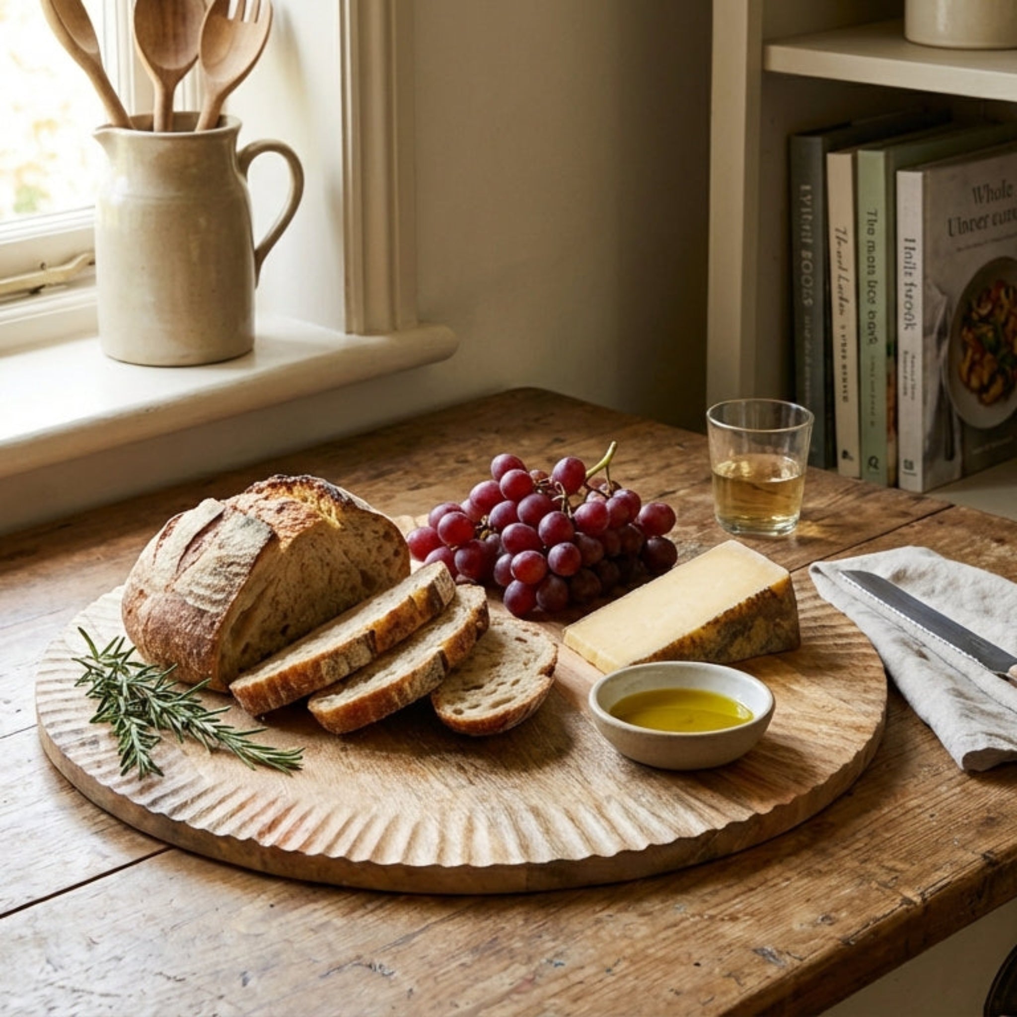 Nkuku Soria Mango Wood Lazy Susan Natural Rotating Serving Board 52cm Dia AT5301