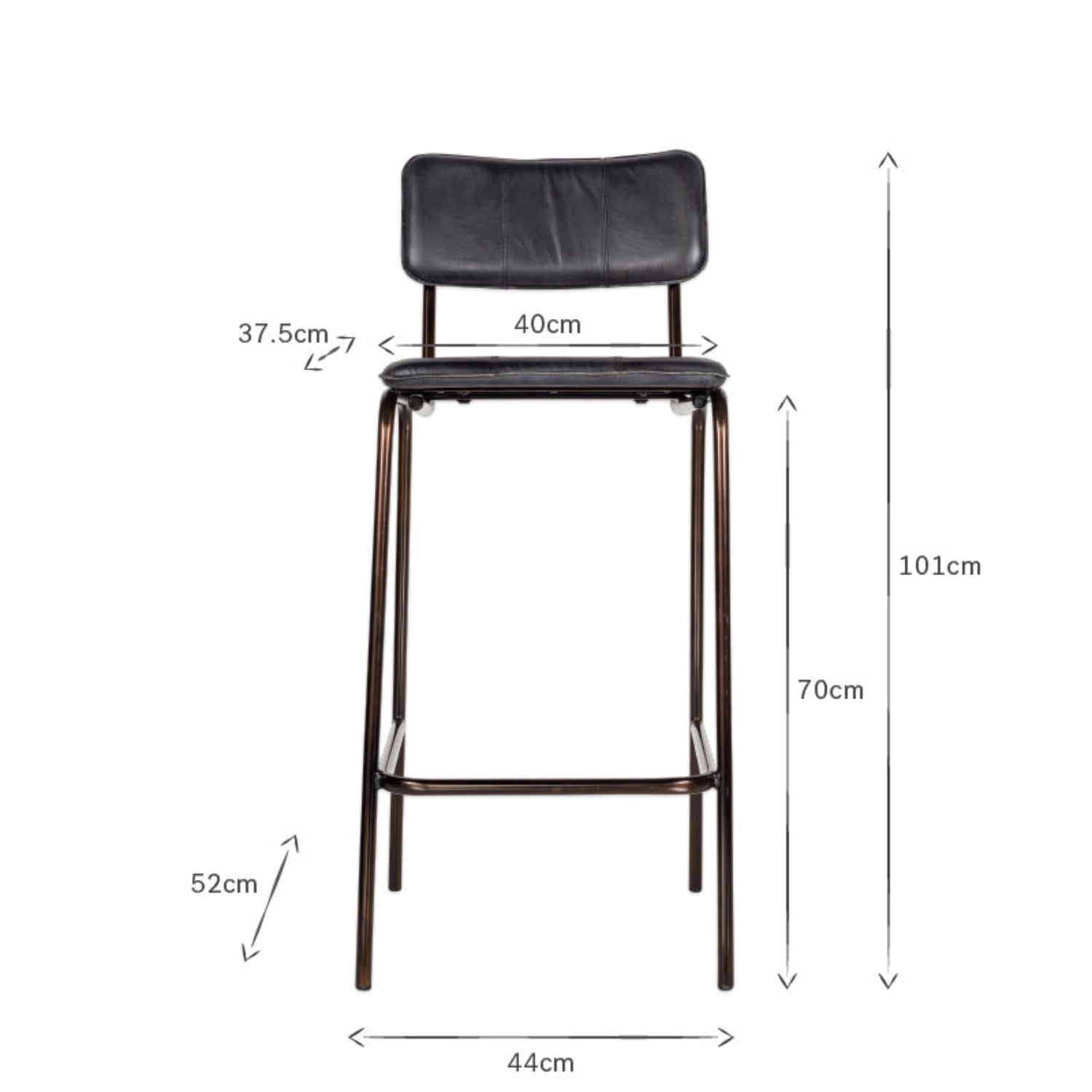 a tall black chair with measurements