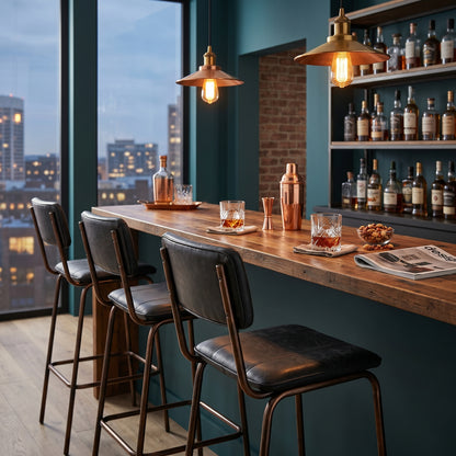 a bar with a table and chairs