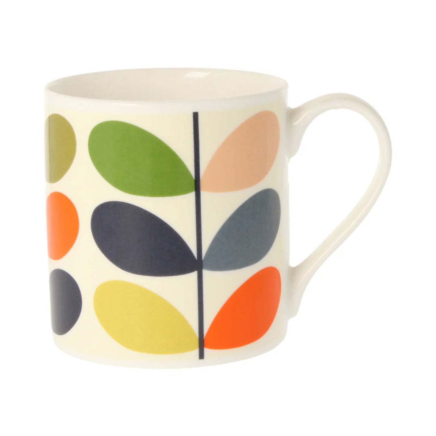 Mug with colorful leaf pattern on a white background