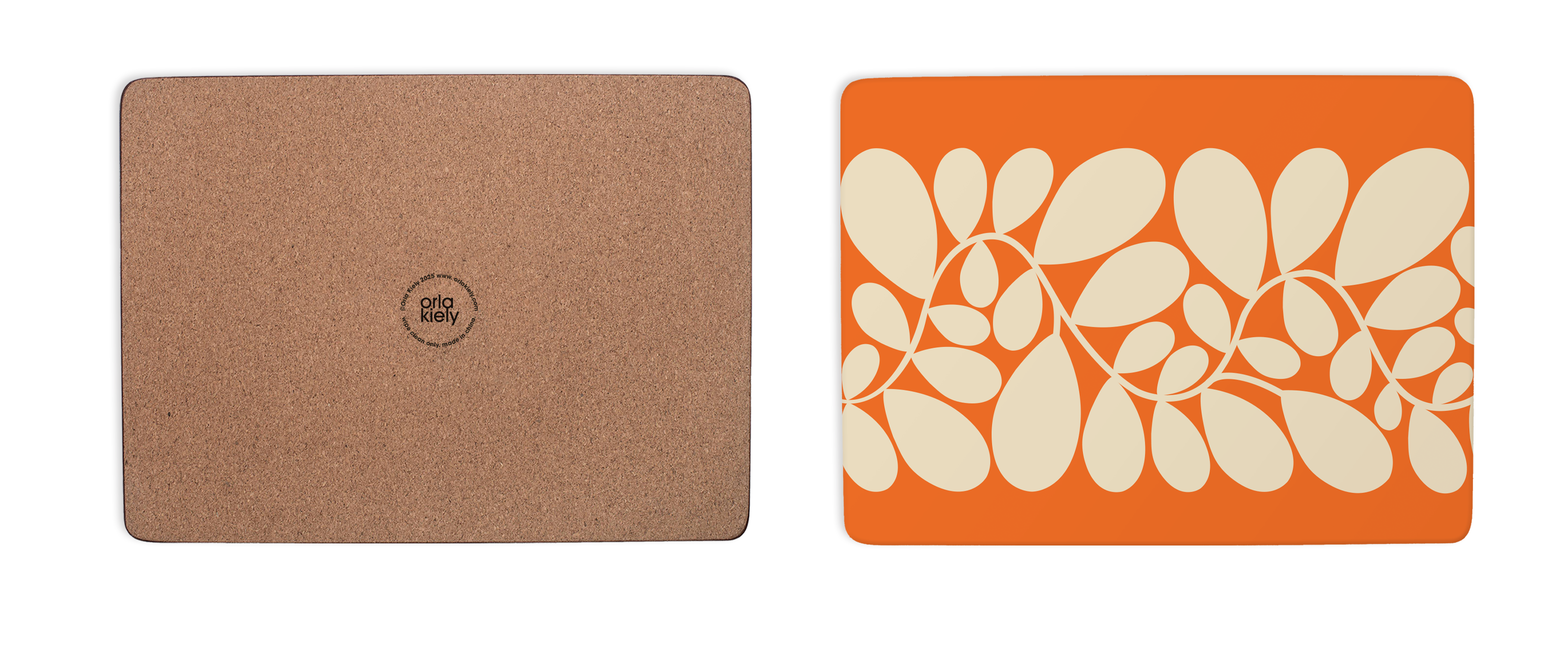 Two mouse pads, one brown and one with a floral pattern on orange, on a white background.