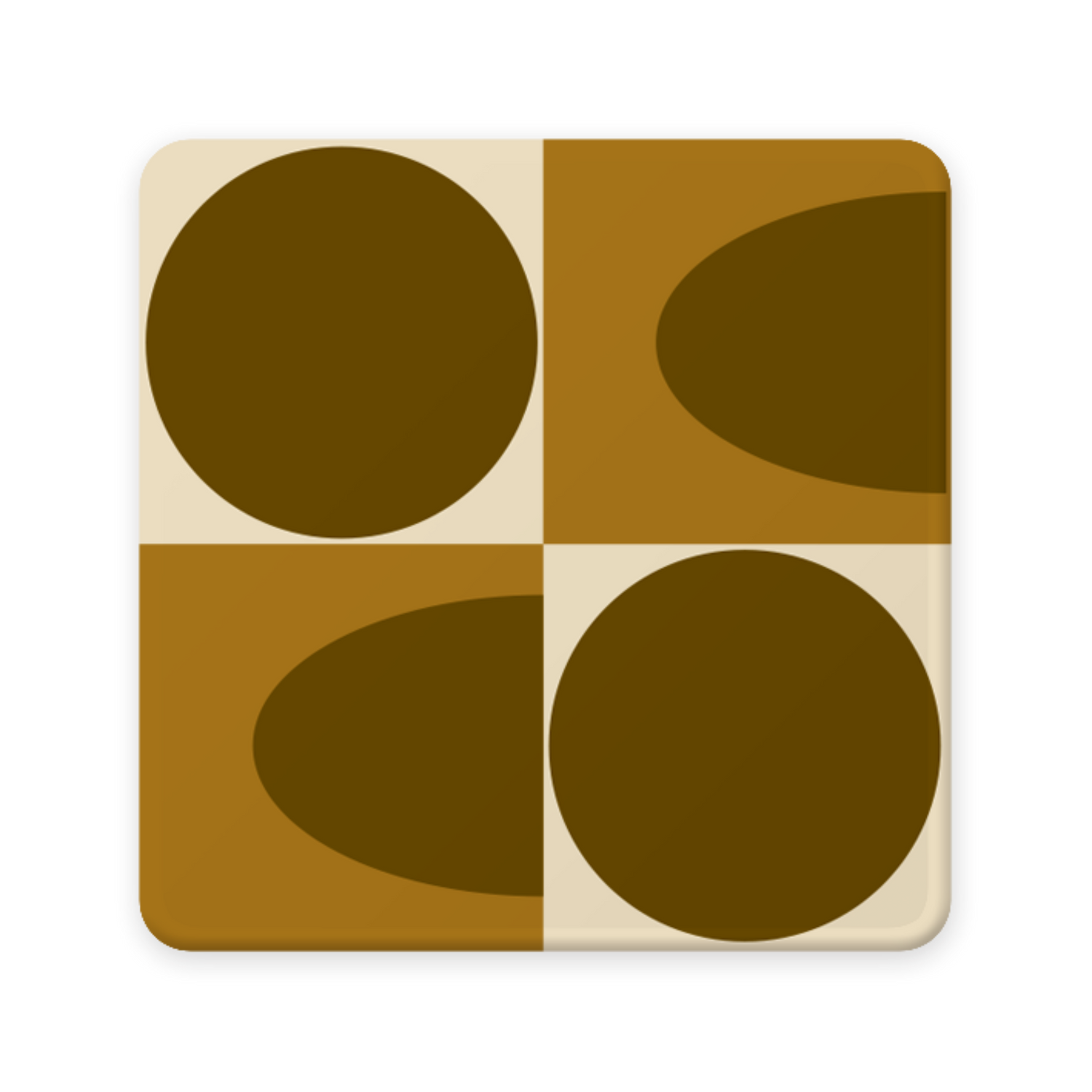 Square coaster with geometric brown circle design on a beige background