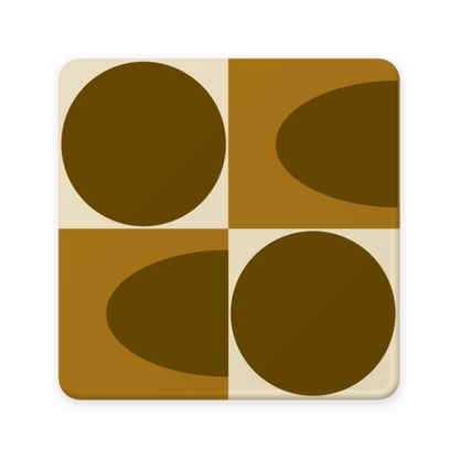 Square coaster with geometric brown circle design on a beige background