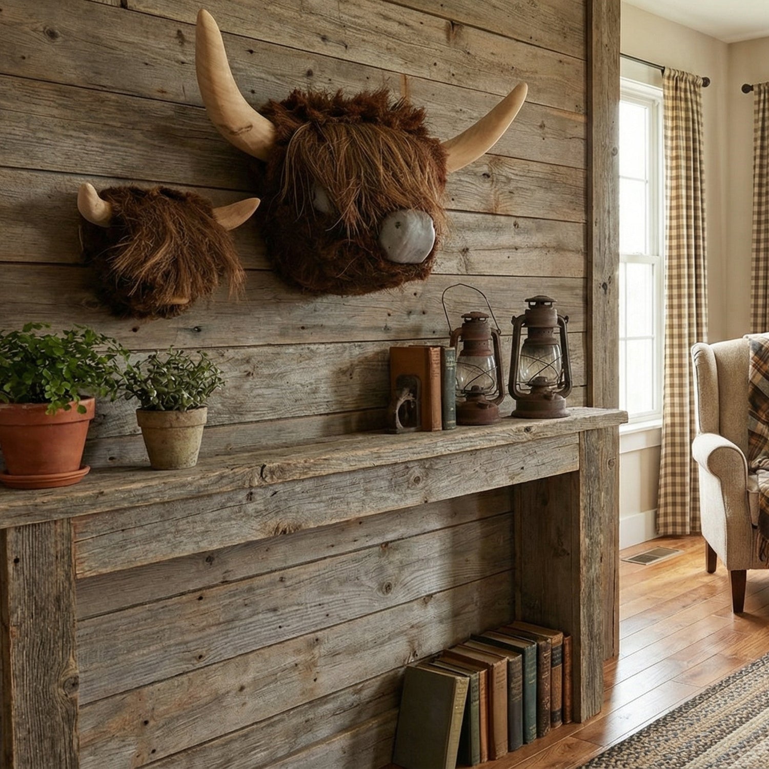 Wooden highland cow head