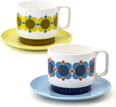 Orla Kiely Atomic Flower Set of 2 Cappuccino/Tea Cup & Saucer Set 