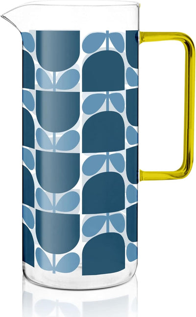 Orla Kiely Block Flower Glass Water Jug Navy Blue 1700ml