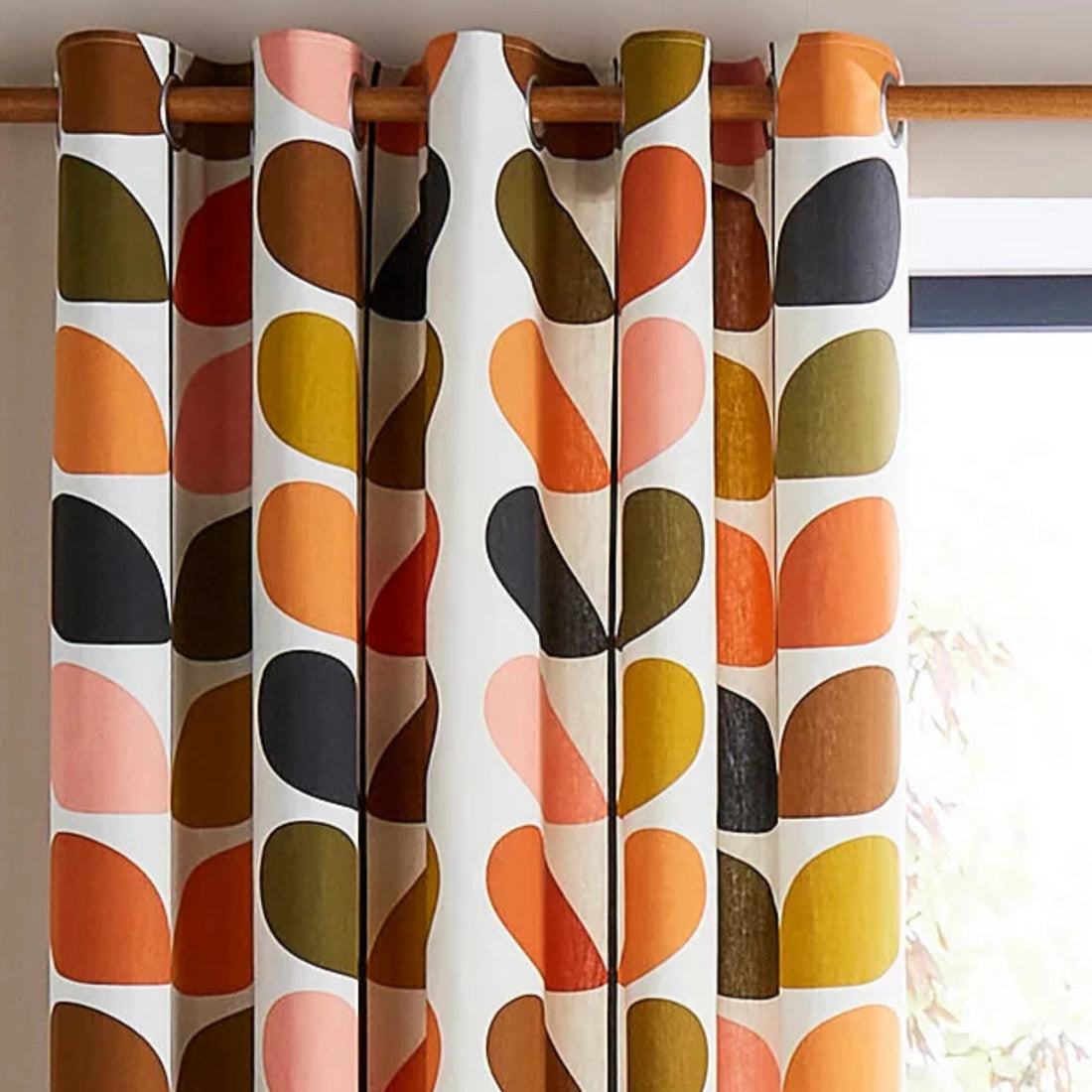 Orla Kiely Multi Stem Pair Lined Eyelet Curtains Auburn