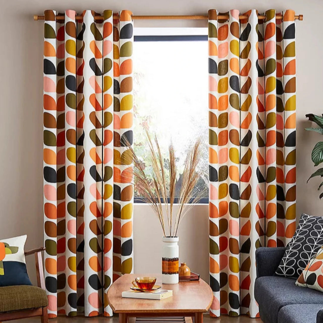 Orla Kiely Multi Stem Pair Lined Eyelet Curtains Auburn