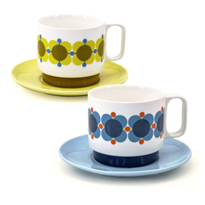 Orla Kiely Atomic Flower Set of 2 Cappuccino/Tea Cup &amp; Saucer Set