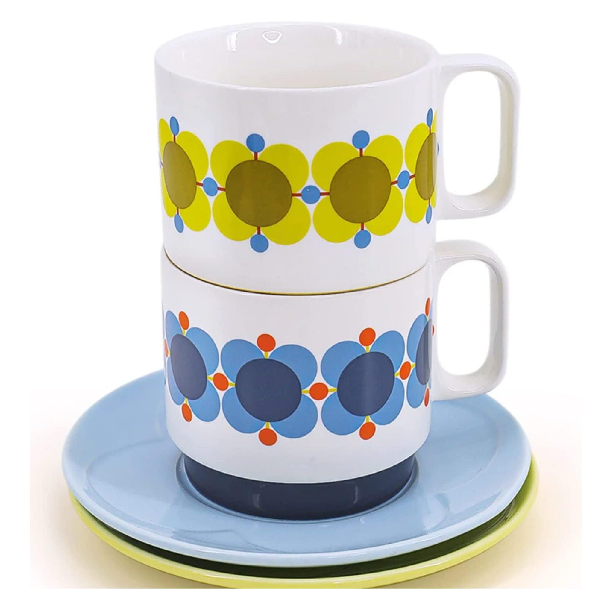Orla Kiely Atomic Flower Set of 2 Cappuccino/Tea Cup &amp; Saucer Set