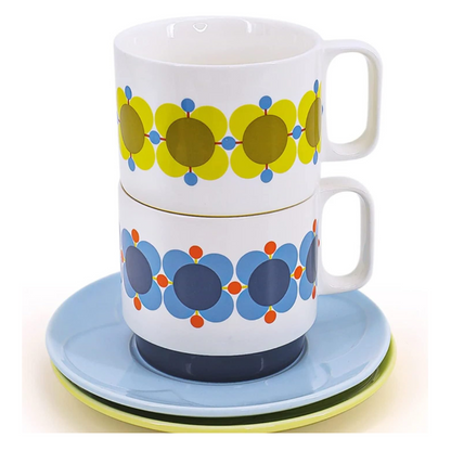 Orla Kiely Atomic Flower Set of 2 Cappuccino/Tea Cup &amp; Saucer Set