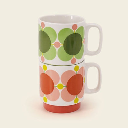 Orla Kiely Atomic Flower Set of Two Mugs Bubblegum/Basil 330ml