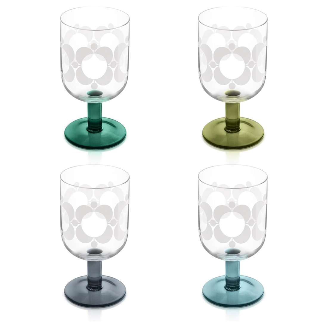 Orla Kiely Atomic Flower Wine Glasses Green Shades Set of 4