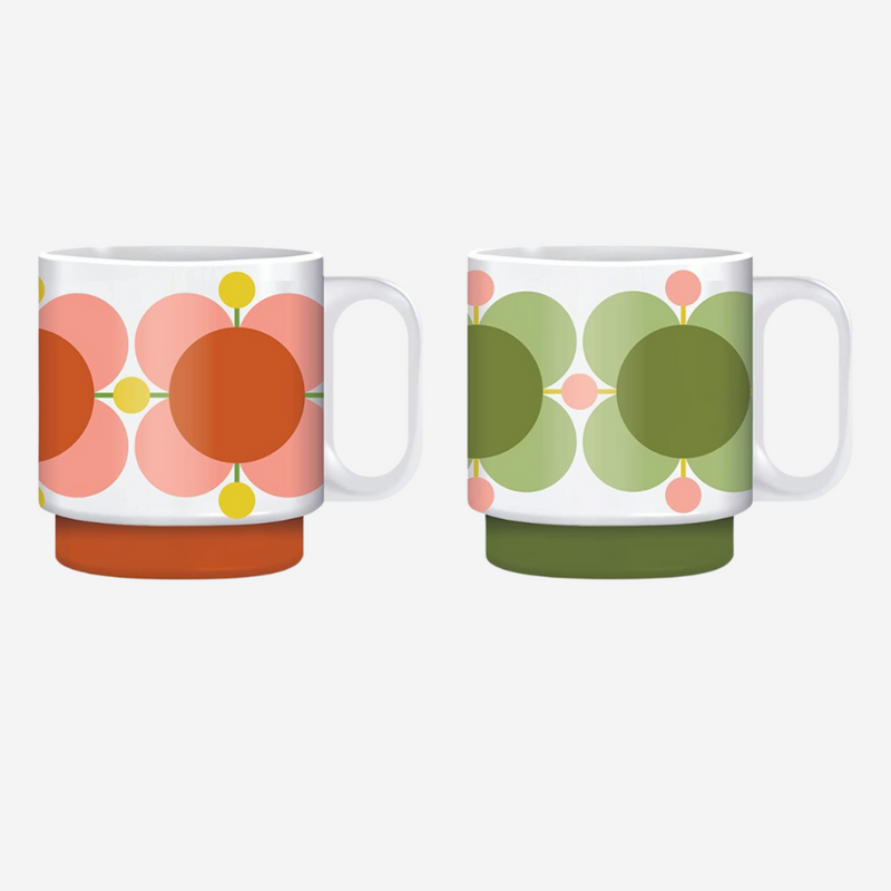 Orla Kiely Atomic Flower Set of Two Mugs Bubblegum/Basil 330ml