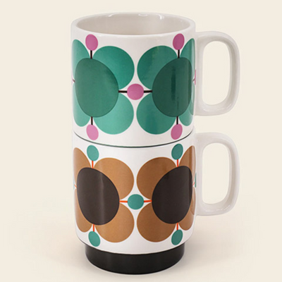 Orla Kiely Atomic Flower Set of Two Mugs Jewel & Latte 330ml