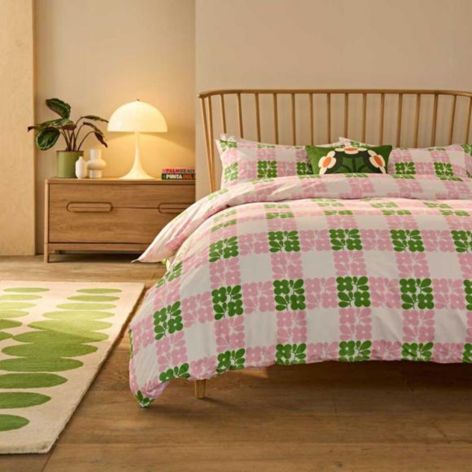 Orla Kiely Floret Check Dill Duvet Cover Set Pink