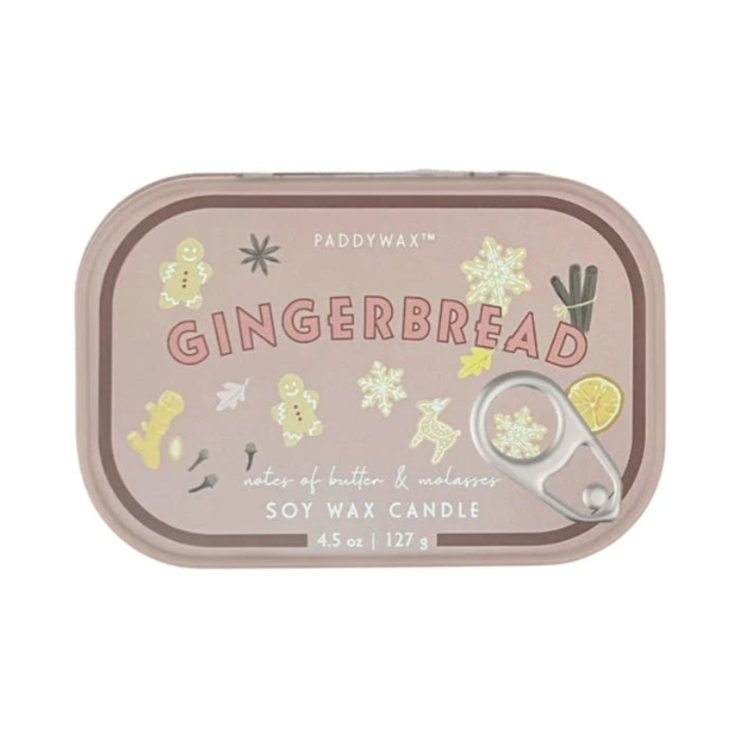Paddywax Gingerbread soy wax candle packaging on a white background