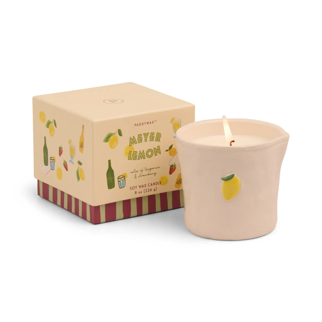 Meyer Lemon candle with packaging on a white background