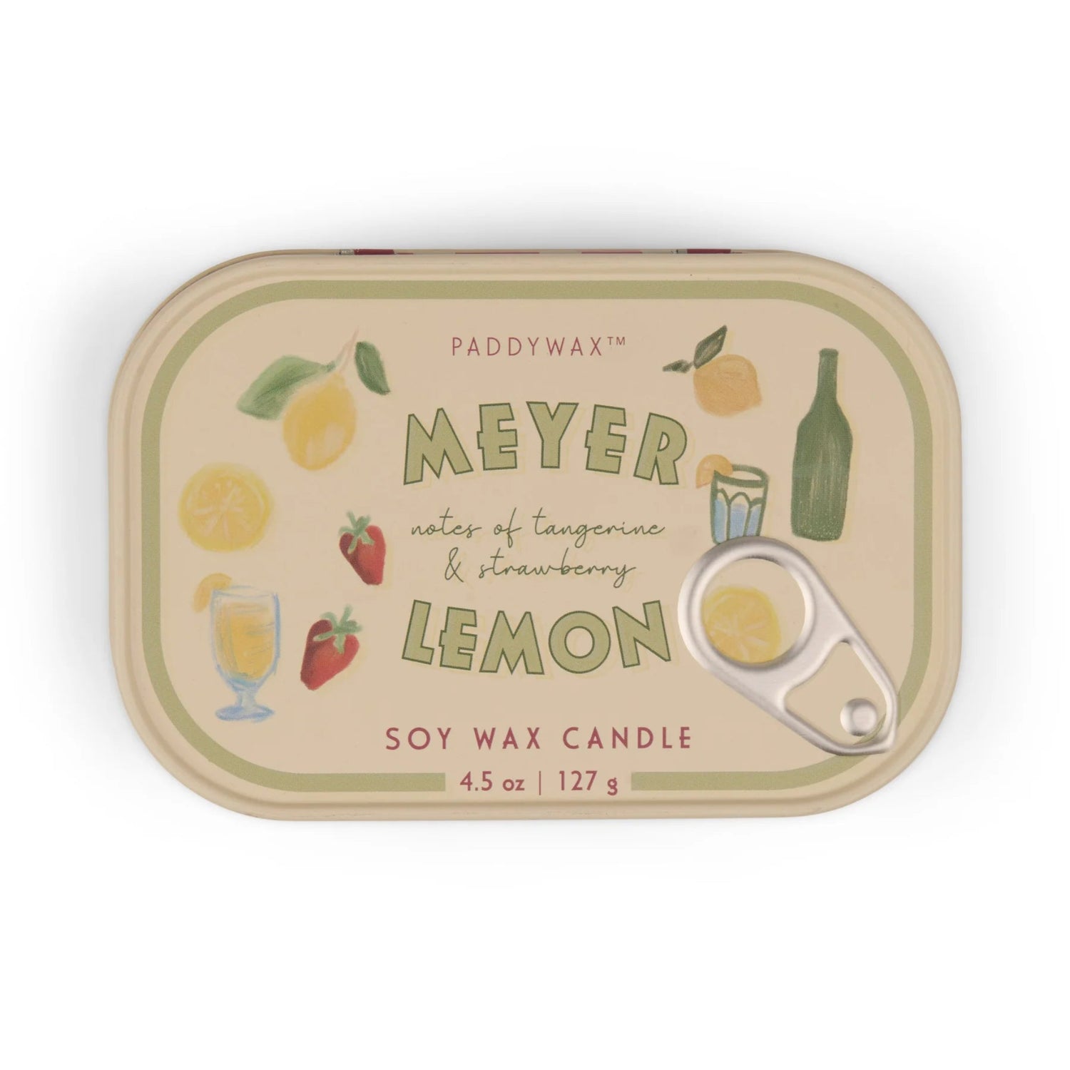 Paddywax Meyer Lemon soy wax candle packaging on a white background