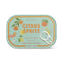 Paddywax Citrus Spritz candle tin with illustrations of citrus fruits on a light green background
