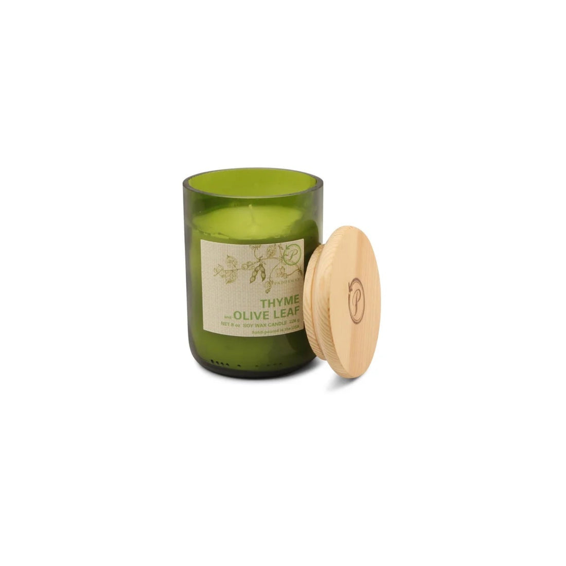 Paddywax Eco Green Recycled Glass Candle Thyme &amp; Olive Leaf 226g