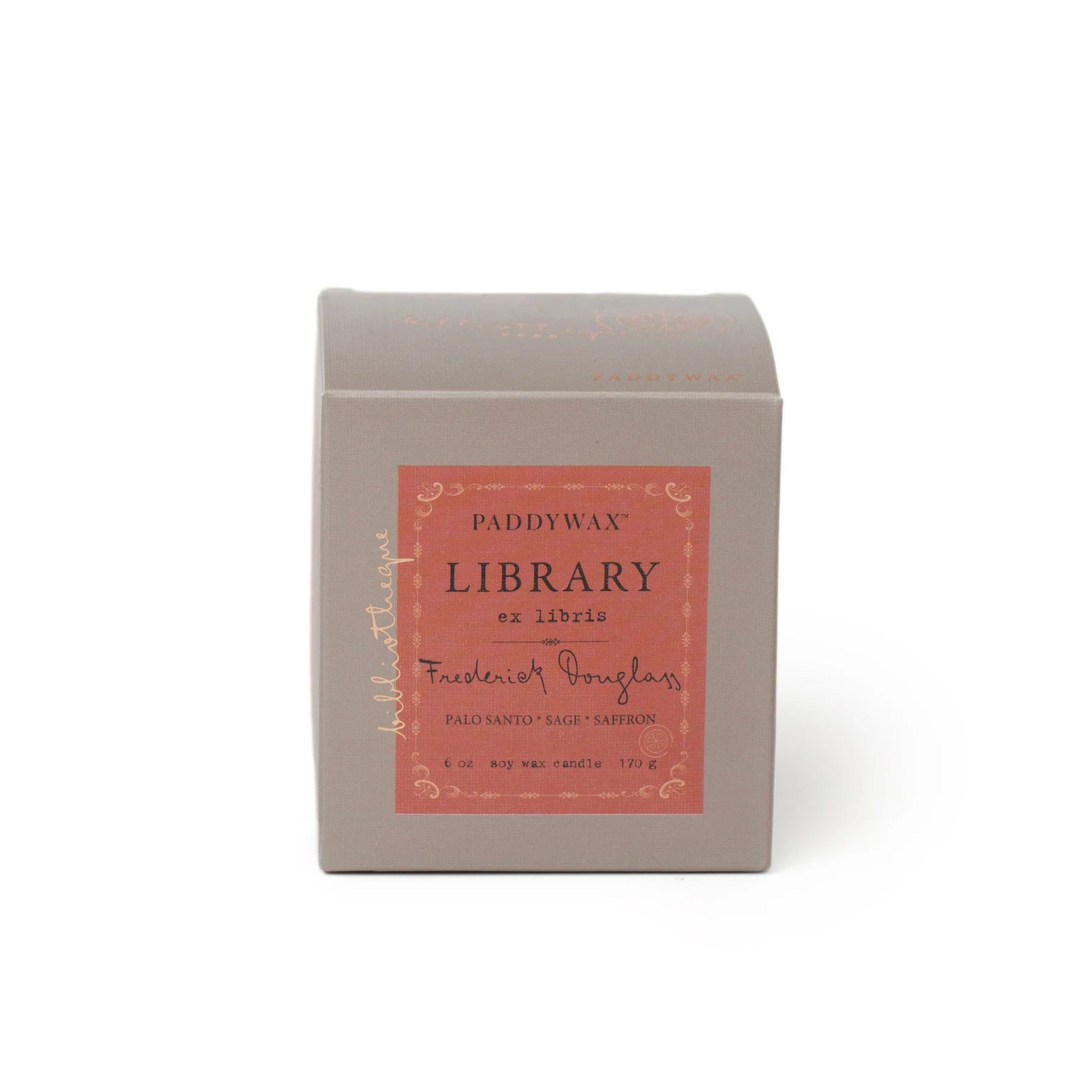 Paddywax Library candle packaging on a white background
