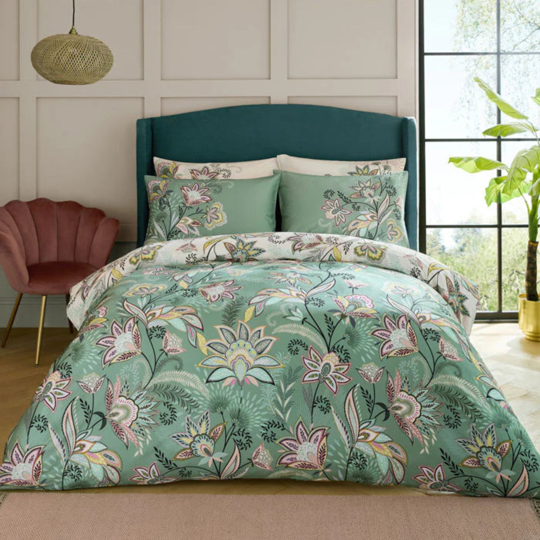 Sara Miller Passiflora Reversible Duvet Cover Set Light Stone Sage