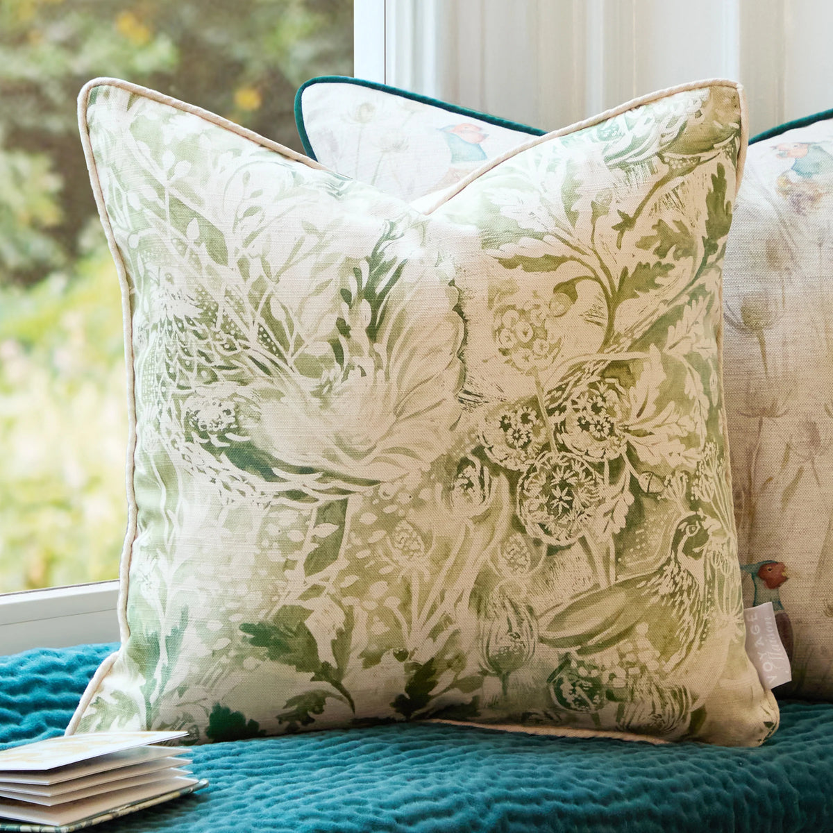 a close up of pillows