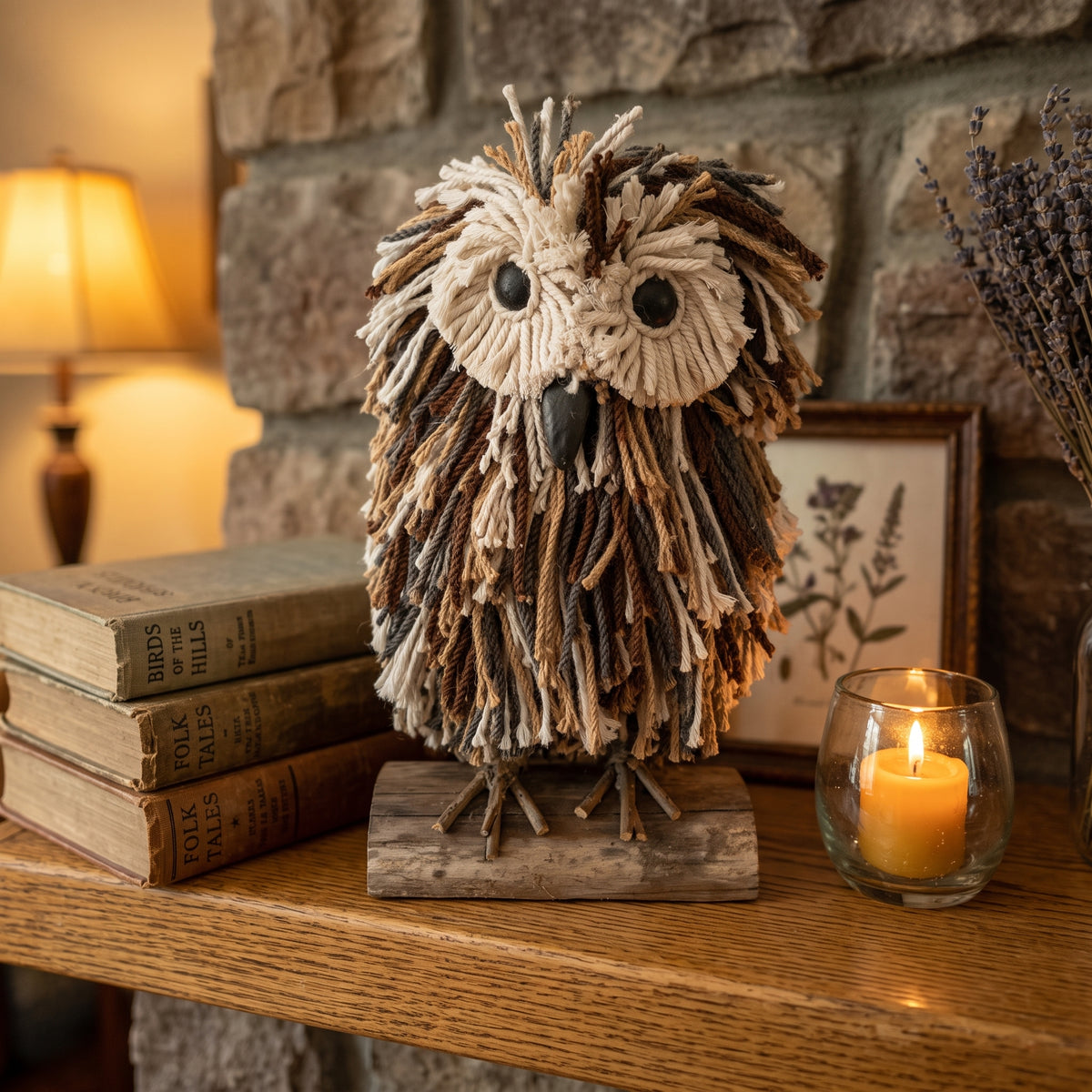a stuffed owl on a shelf