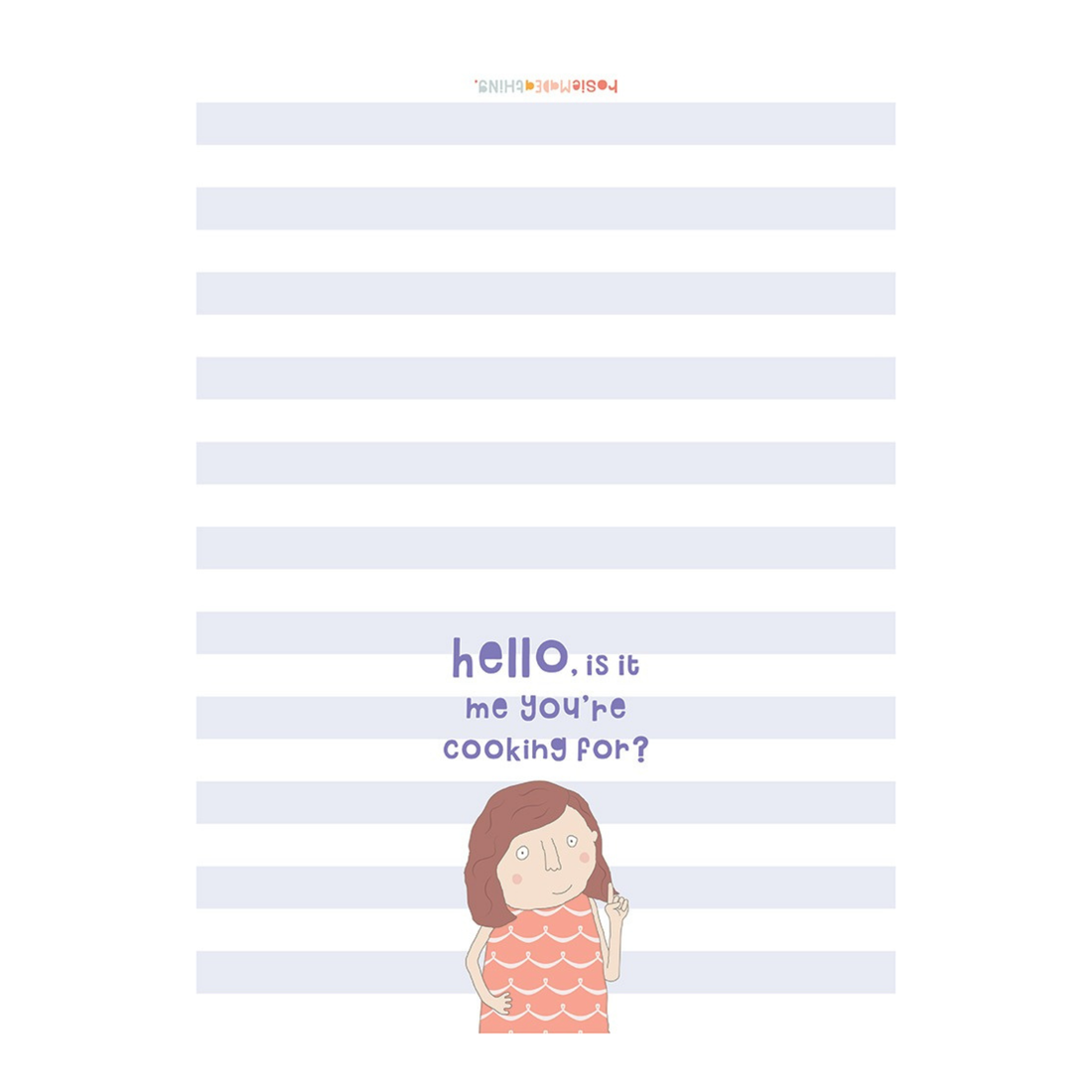 Notepad with striped design and cartoon character on a white background