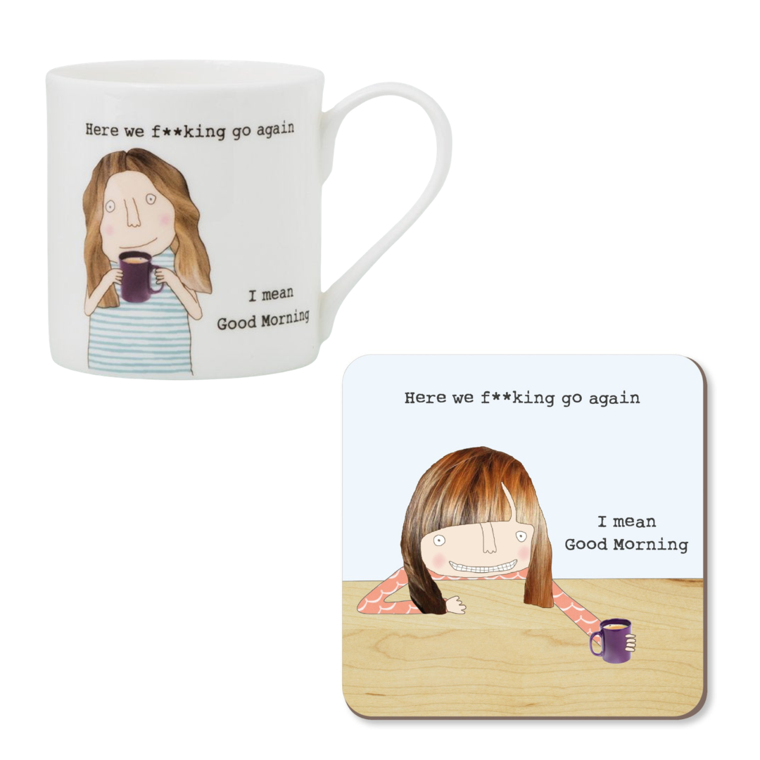 Rosie Made A Thing Here We F**king Go Again Mug &amp; Coaster Bundle