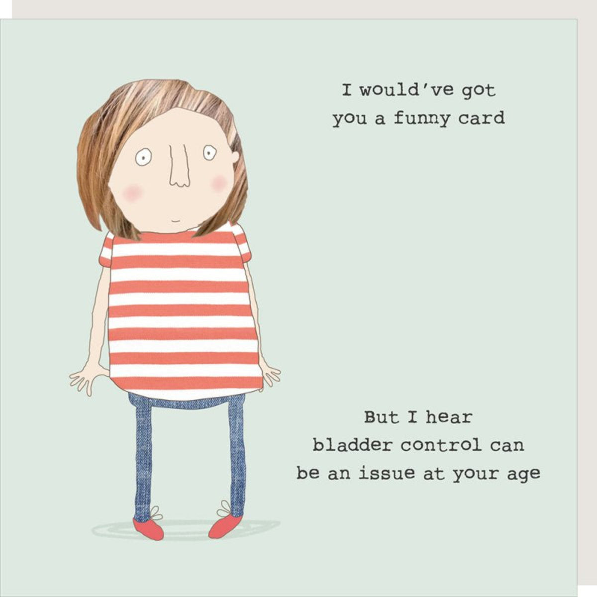 Illustration of a person wearing a red and white striped shirt with text on a light blue background