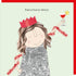 Illustration of a woman in a sequin dress and red crown holding a cocktail, with &
