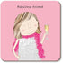 Illustration of a woman holding a glass of champagne with &