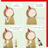 A four-panel cartoon comic shows a woman in a gold dress and red party hat with speech bubbles reading: &