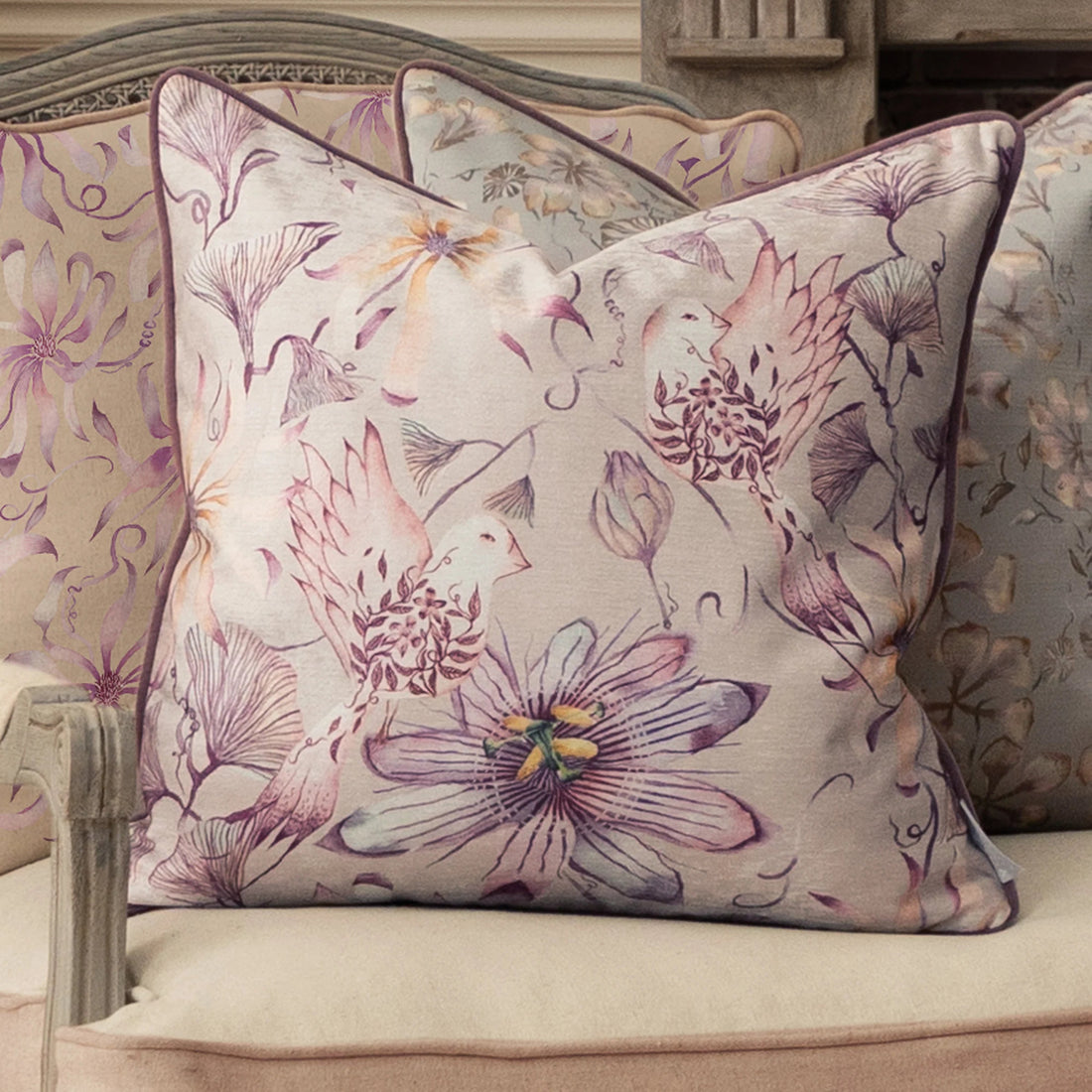 Voyage Maison Sybil Printed Piped Cushion Cover Hyacinth 50cm x 50cm