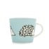 Light blue mug with hedgehog design on a white background
